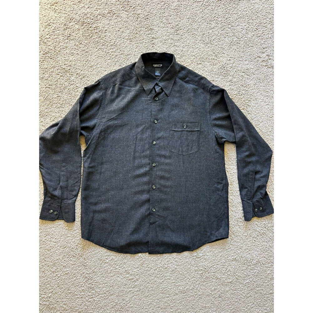 Claiborne Men’s L Regular Solid Gray Long Sleeve Button-Up Shirt Pockets